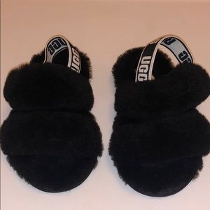 Toddler Black Ugg Fur Slides